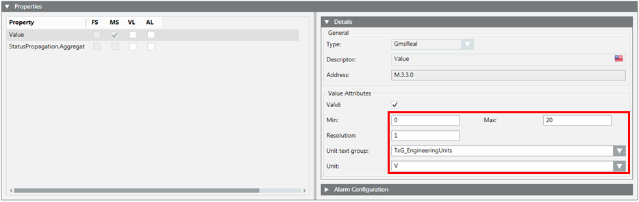 Min Max Properties Configuration