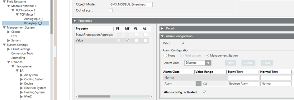 Single Point Alarm Configuration After Import